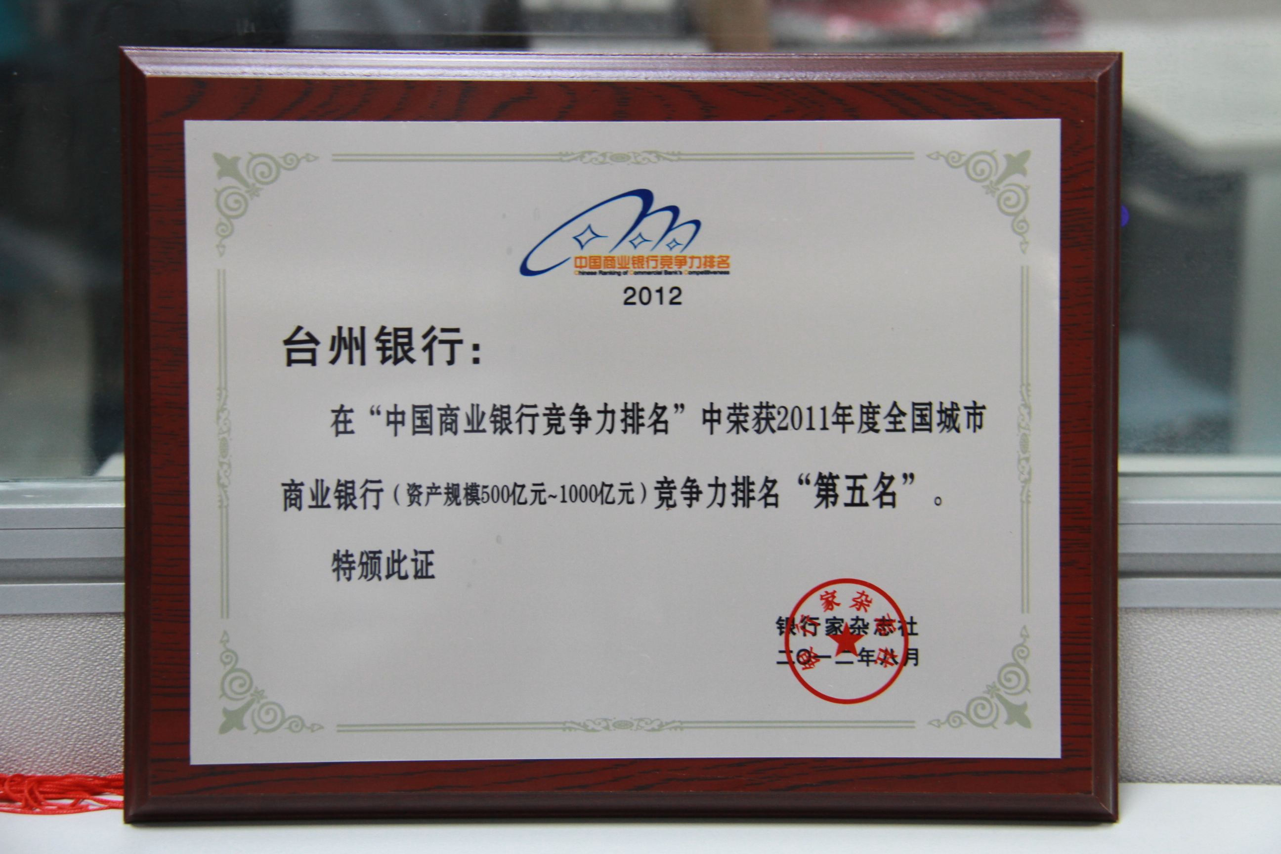 全国城商行竞争力台州银行排第五